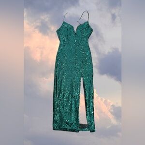 Dark Green Sequin Gown